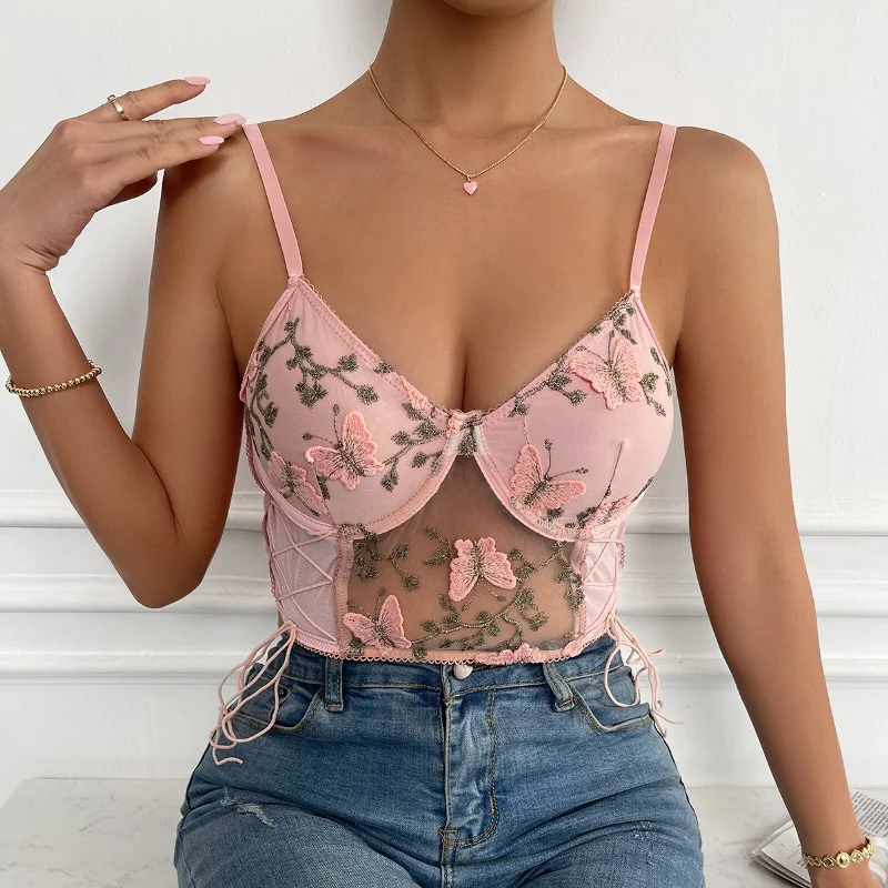 Lace Floral Mesh Patchwork Cami Tops