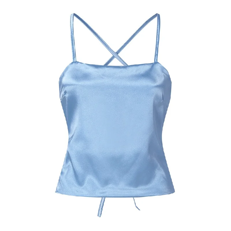 Sexy Lace-Up Satin Silk Cami Tops