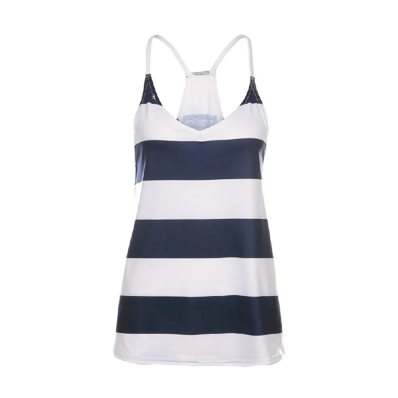 Striped V-Neck Truffle Back Cami Tops