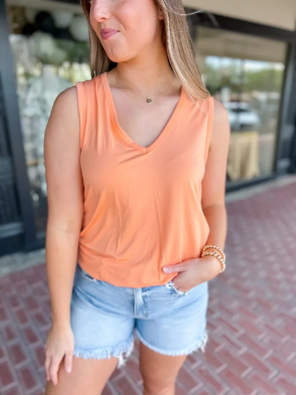 The Elle V-neck Tank-Apricot