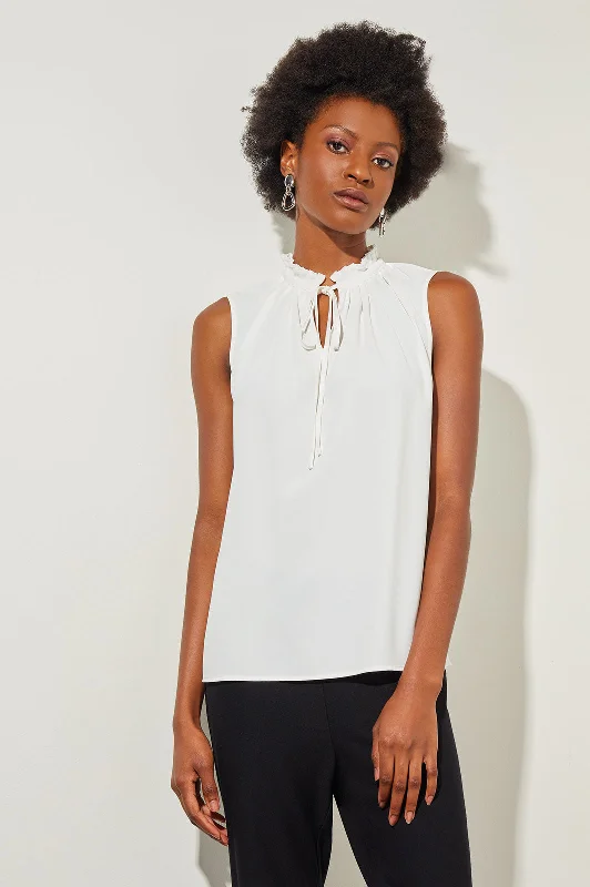 Tie-Neck Tank - Ruffle Collar Crepe de Chine