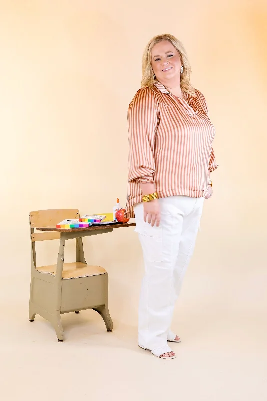 Back To Classic Long Sleeve Striped Top in Dusty Coral Orange