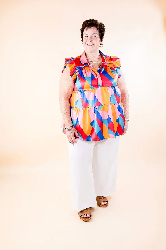 I Can't Wait V Neck with Ruffled Sleeves Top in Multicolor