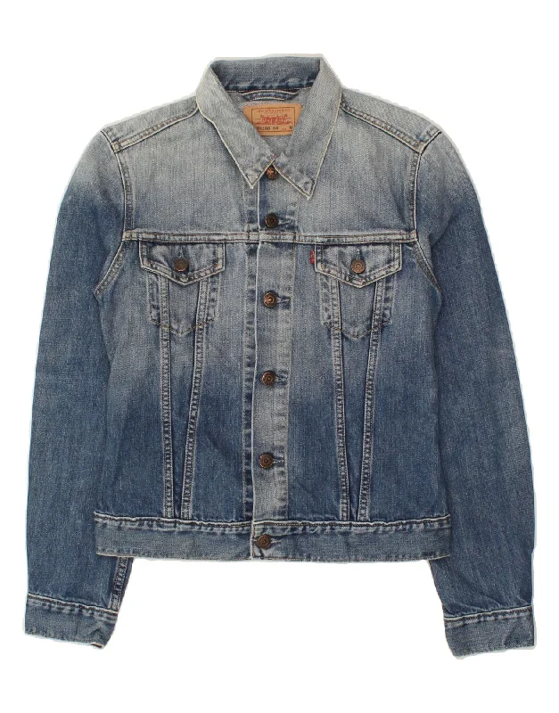 LEVI'S Womens Crop Denim Jacket UK 12 Medium Blue Cotton