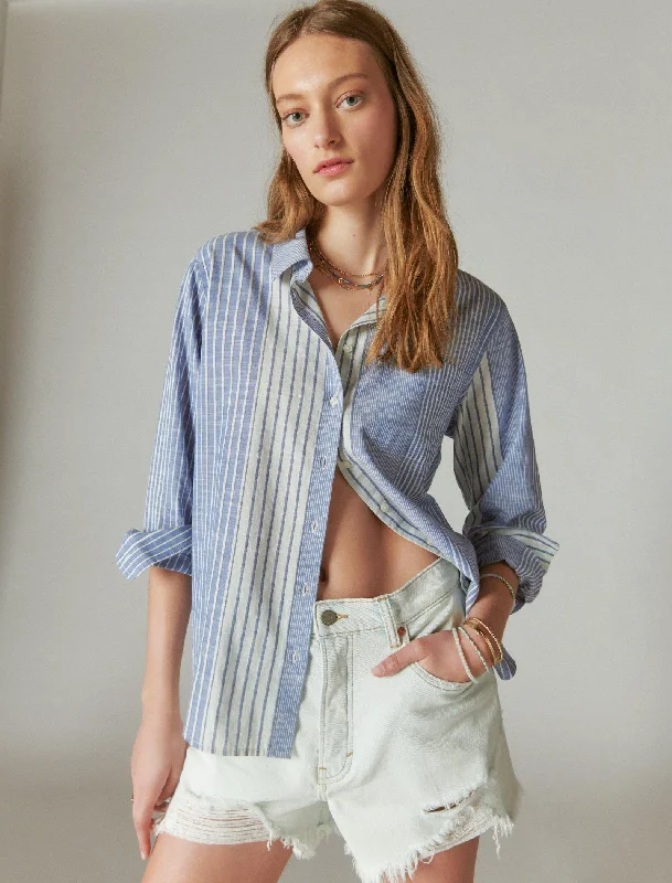 Lucky Brand Women's Striped Boyfriend Button Down