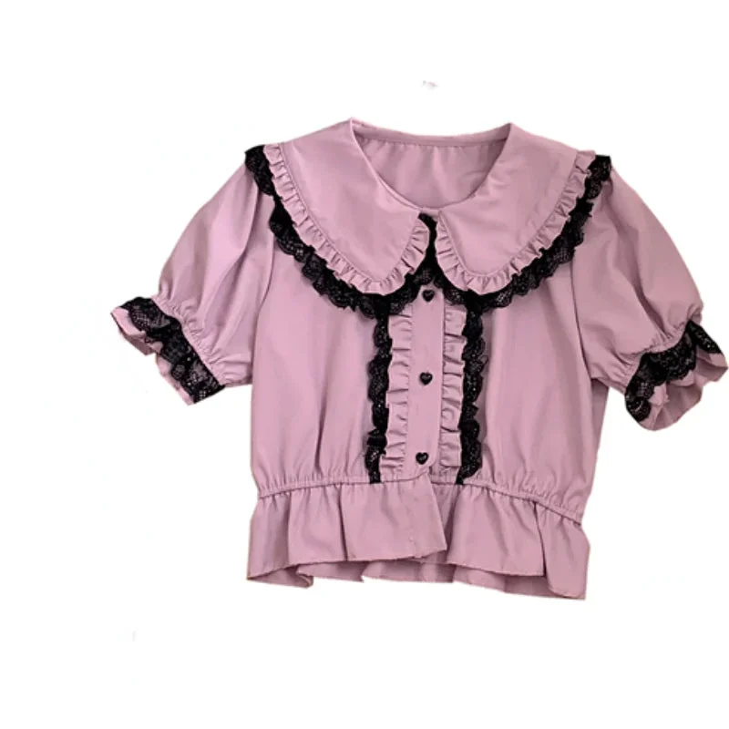 Lunivop Japanese Kawaii Blouse Lace Ruffle Shirt Women Y2k Pink Bow tops Harajuku Cute Ladies Tops 2024 New Fashion Lolita Blusas Femme