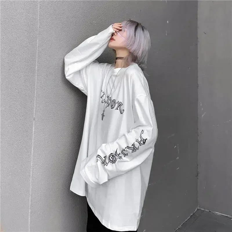 Lunivop Long Sleeve White T Shirt for Women  Tshirt Goth Gothic Graphic Tee Korean Clothes Horror Emo Alt Clothing Tops 2024