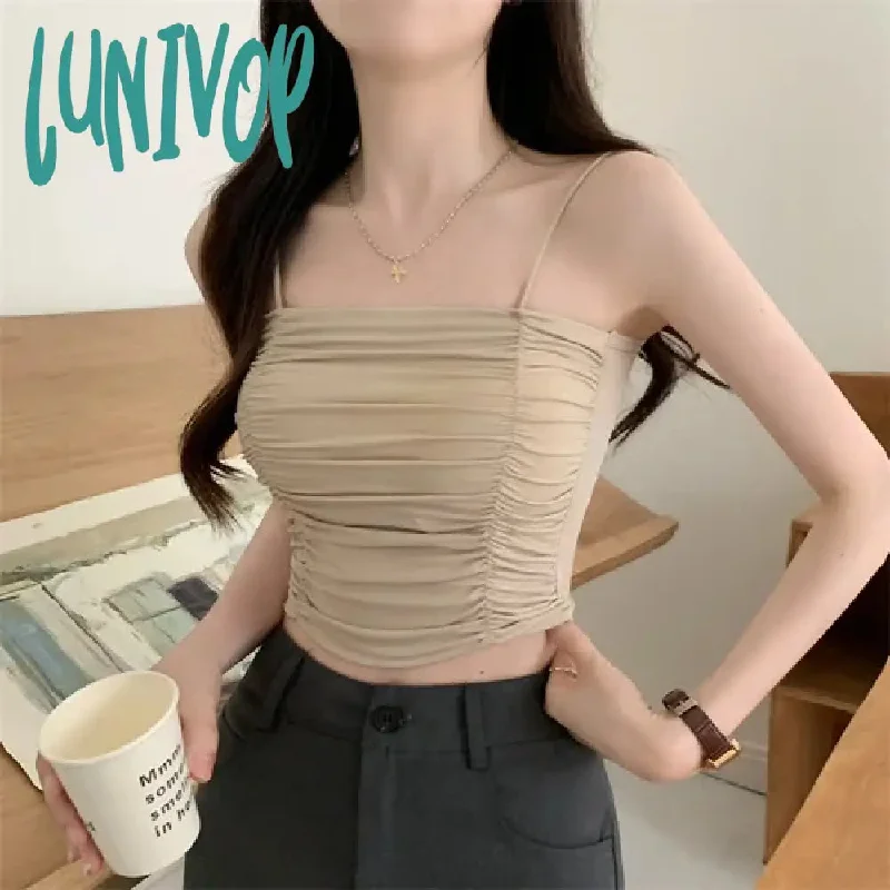 Lunivop Top Women Sexy Shirts Sleeveless Tube Tops Girls Tops With Suspenders Lady White Camisole Padded Bras Woman Clothing Corset Top