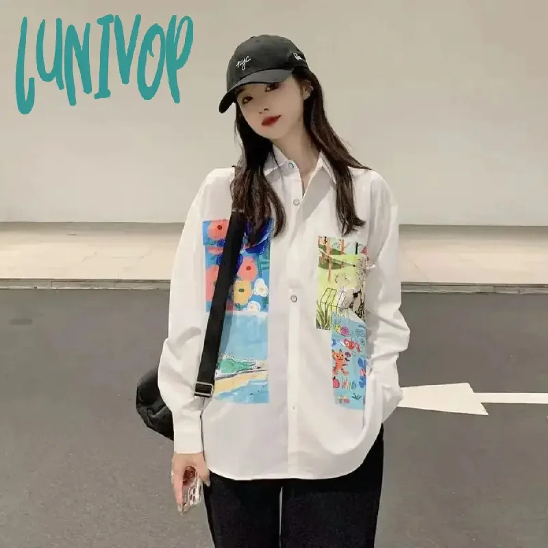 Lunivop Vintage Long Sleeve Women Blouse Summer Shirt Button Up Aesthetic Graphic Clothes Graphic Clothing Korean Fashion Streetwear