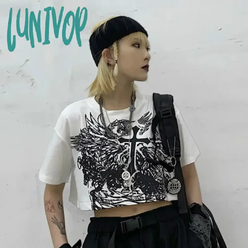 Lunivop Women Girl Crop Top T Shirt Clothing Tshirt Summer Tee Gothic Style Croptop Goth Emo Alt Clothes