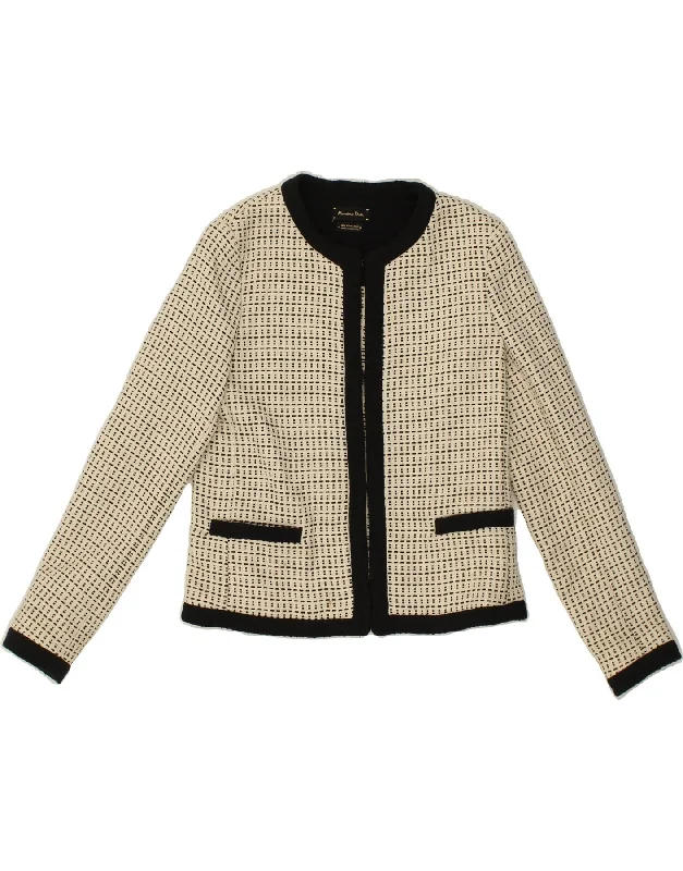 MASSIMO DUTTI Womens Blazer Jacket UK 10 Small Beige Spotted Cotton