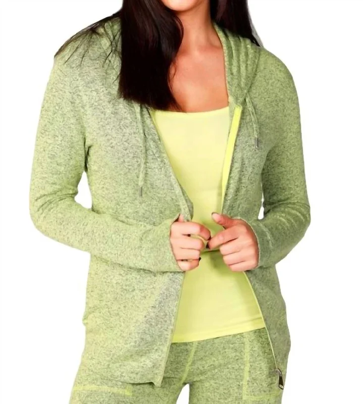 Melange Zip Hoodie In Lime