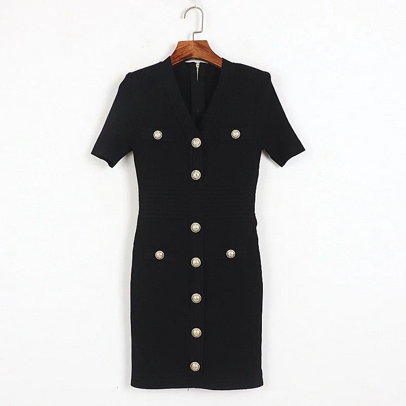 New Autumn Blue/white/black Knitted Dresses for Women 2022 Designers Casual V-neck Short Sleeve Mini Dress Female Vestidos