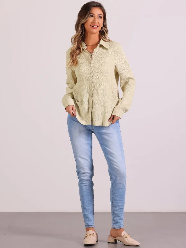 Textured Button Down Casual Long Sleeve Shirt