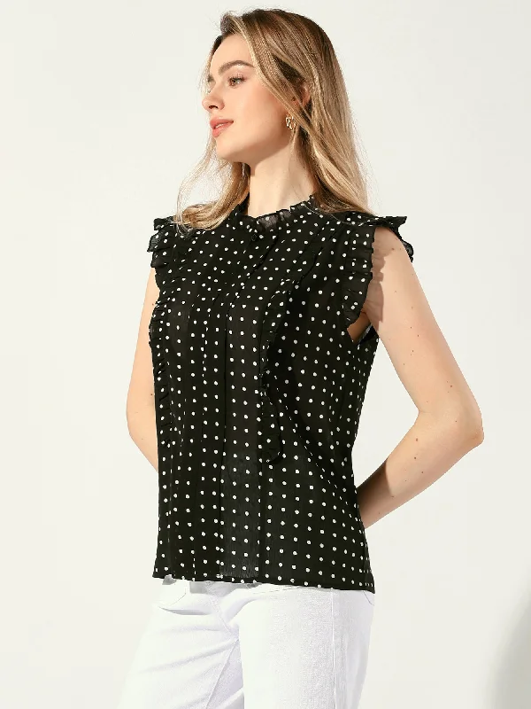 Polka Dots Ruffle Hem Chiffon Summer Blouse