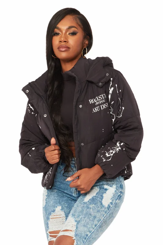 Keira Black Drippy Puffer Jacket