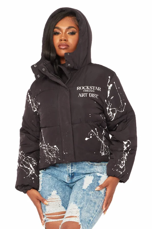 Keira Black Drippy Puffer Jacket