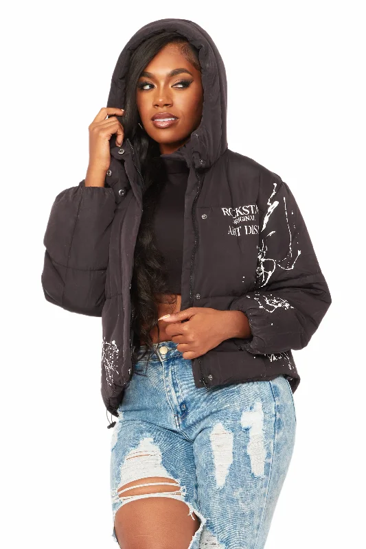 Keira Black Drippy Puffer Jacket