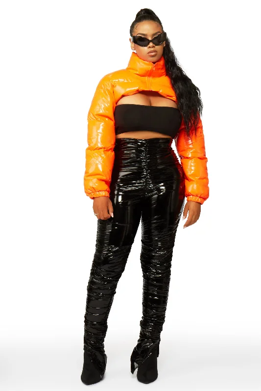 Cyprus Orange Latex Puffer Jacket