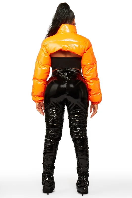 Cyprus Orange Latex Puffer Jacket