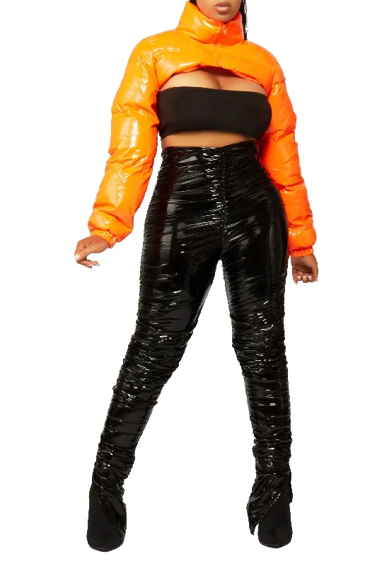 Cyprus Orange Latex Puffer Jacket