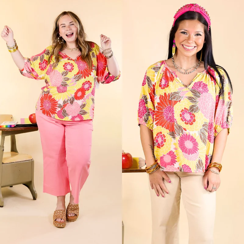 The Loveliest Day Multi Color Floral V Neck Top in Yellow