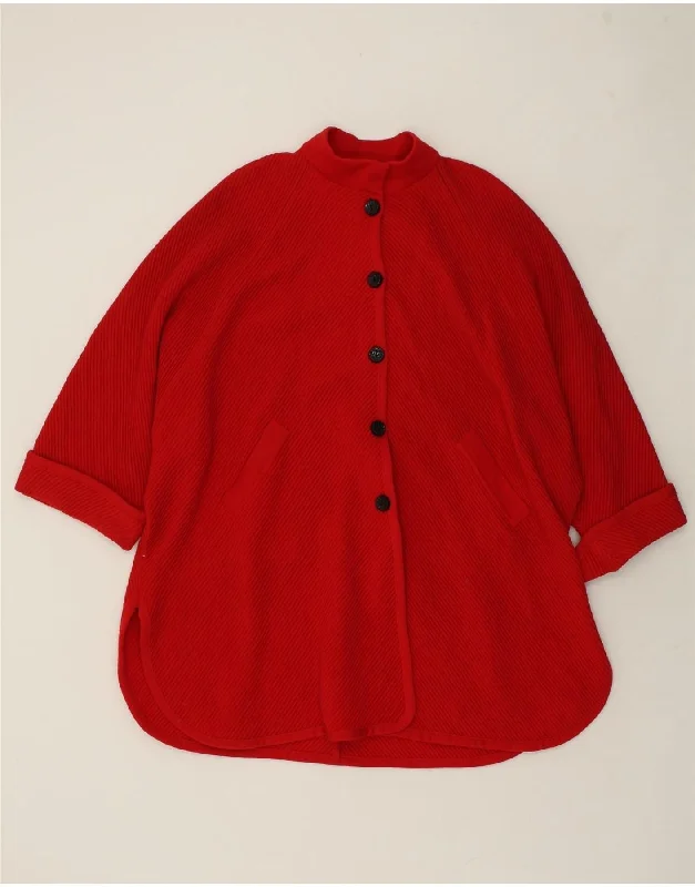 VINTAGE Womens Poncho Overcoat One Size Red Wool