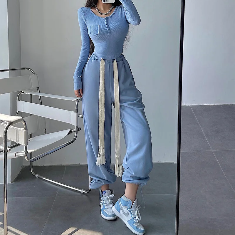 Alexa Solid Color High Waist Loose Drawstring Sweatpants