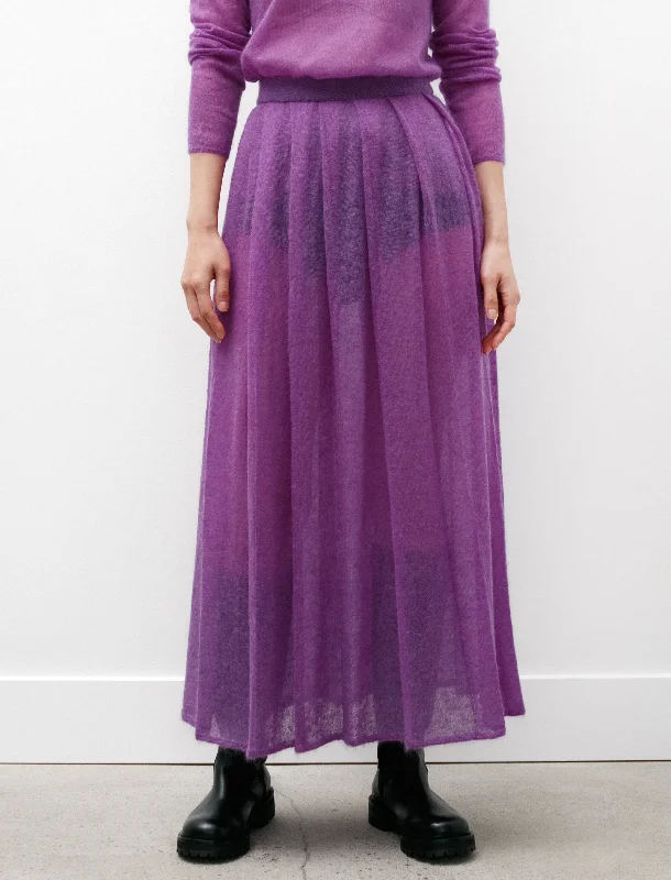 Kid Mohair Sheer Knit Pleated Skirt Purple