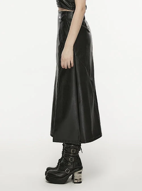 Black Faux Leather A-Line Skirt