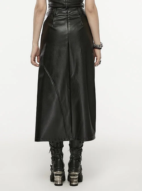 Black Faux Leather A-Line Skirt