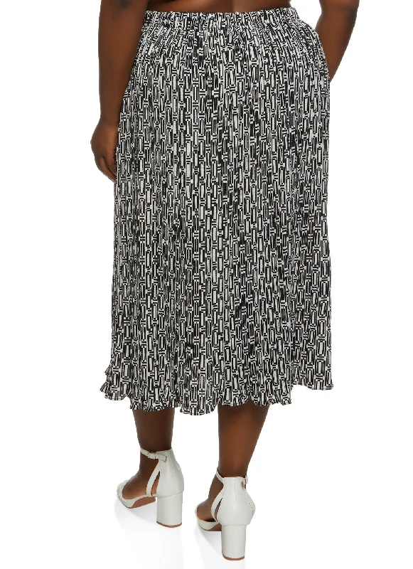 Plus Size Printed Plisse Maxi Skirt