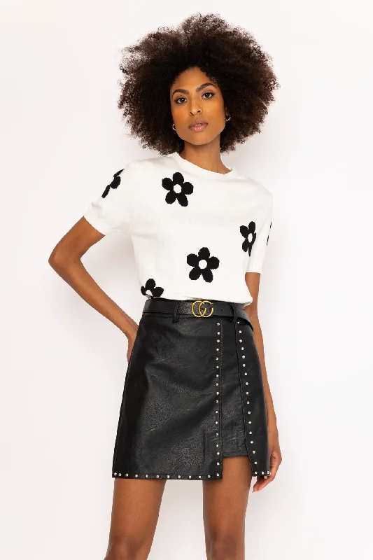 Black Studded Faux Leather Mini Skirt