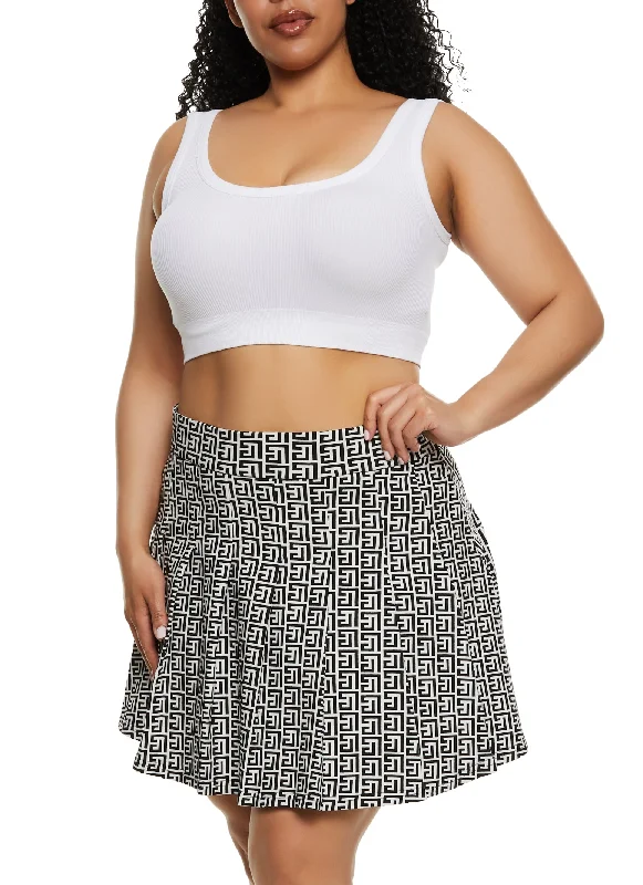 Plus Size Greek Key Pleated Skirt