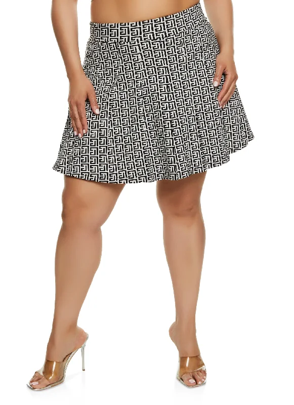 Plus Size Greek Key Pleated Skirt