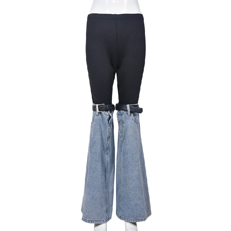 Denim Paneled Elasticated Flared Jeans (CL12005)