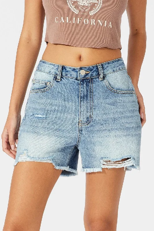 Denim Ripped Denim Bermuda Shorts