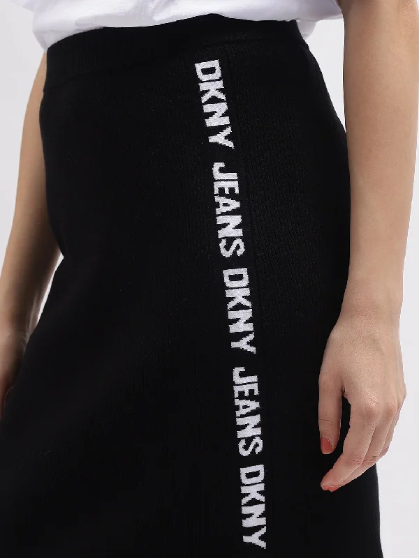 DKNY Women Black Solid Typographic Straight Skirt