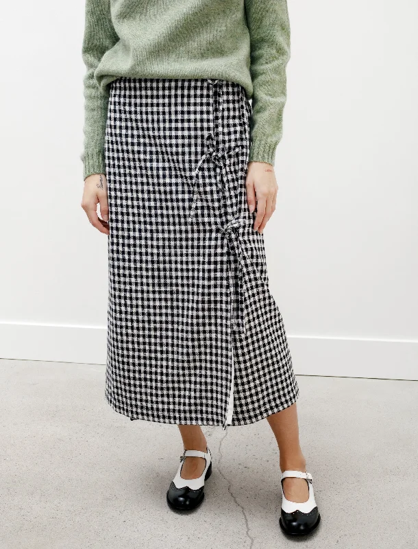 Bows Checked Wrap Skirt Black and White