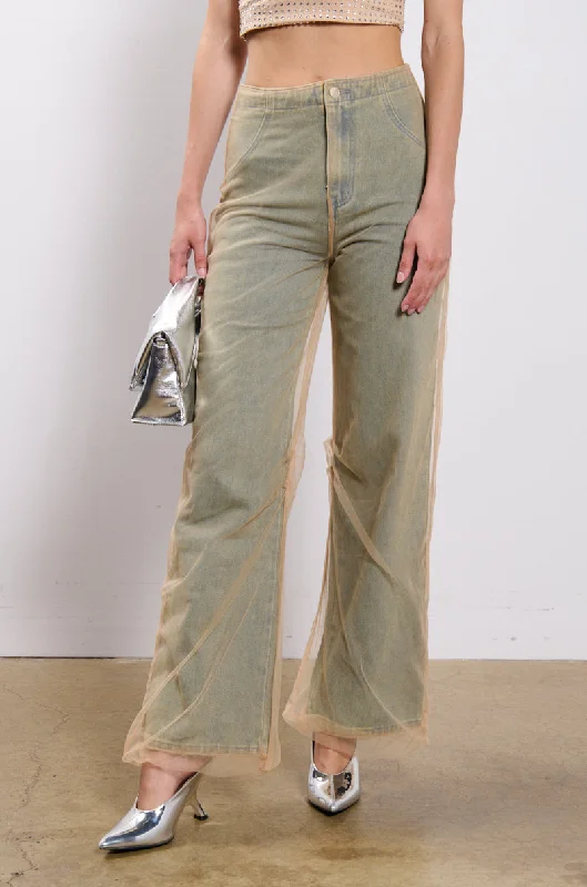 HOT AND DANGEROUS DENIM PANT WITH MESH