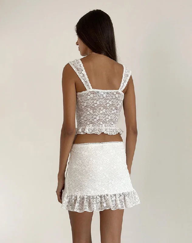 Krecia Mini Skirt in Lace Ivory