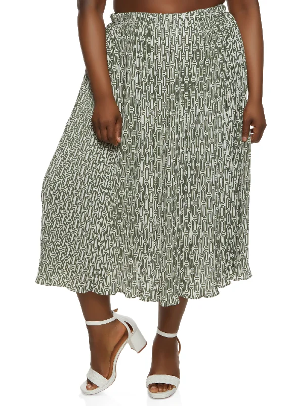 Plus Size Printed Plisse Maxi Skirt