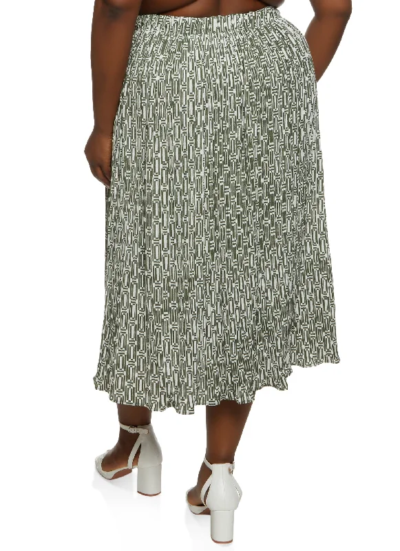 Plus Size Printed Plisse Maxi Skirt