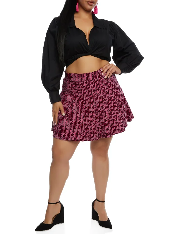 Plus Size Greek Key Pleated Skirt