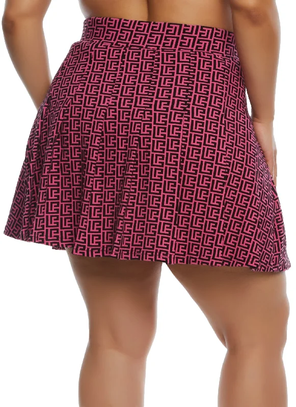 Plus Size Greek Key Pleated Skirt