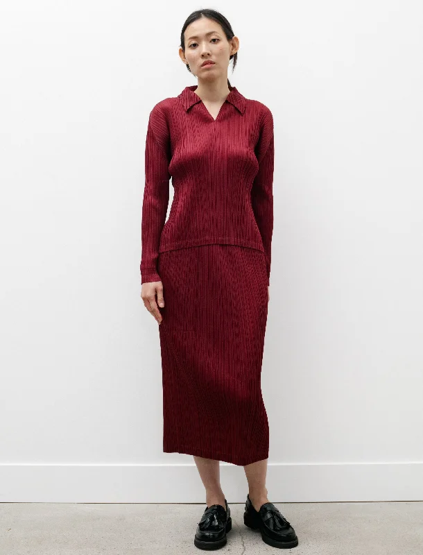 Pleated Straight Skirt Wine