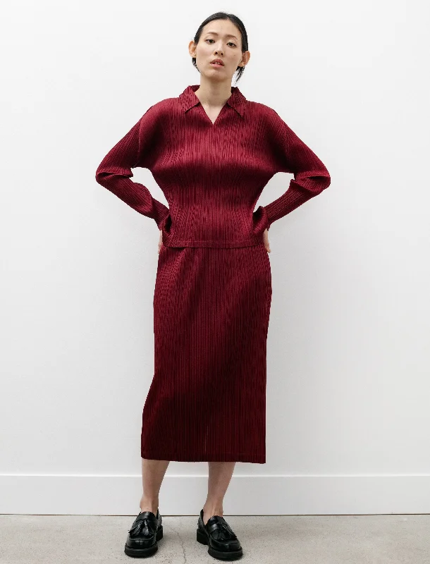 Pleated Straight Skirt Wine