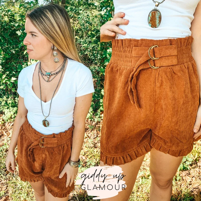 Last Chance Size Medium | Good Thing About It Corduroy Paper Bag Shorts in Rust