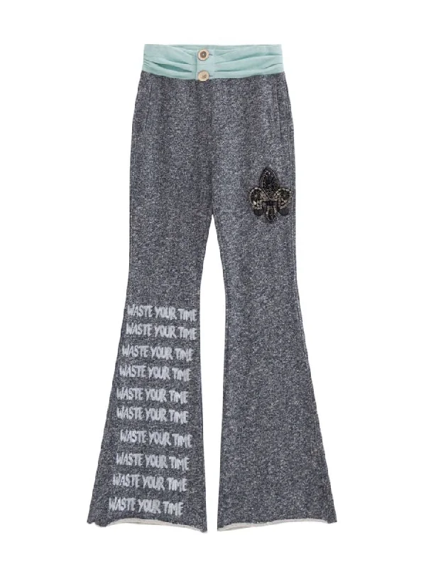 Low Rise Printed Studded Flared Stacked Sweatpants【s0000007169】