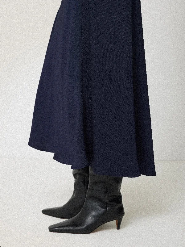 Satin Bias Asymmetric Skirt | Navy